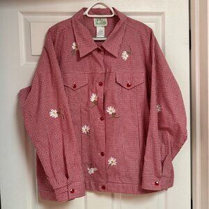 Gingham Shacket with Embroidered Daisies